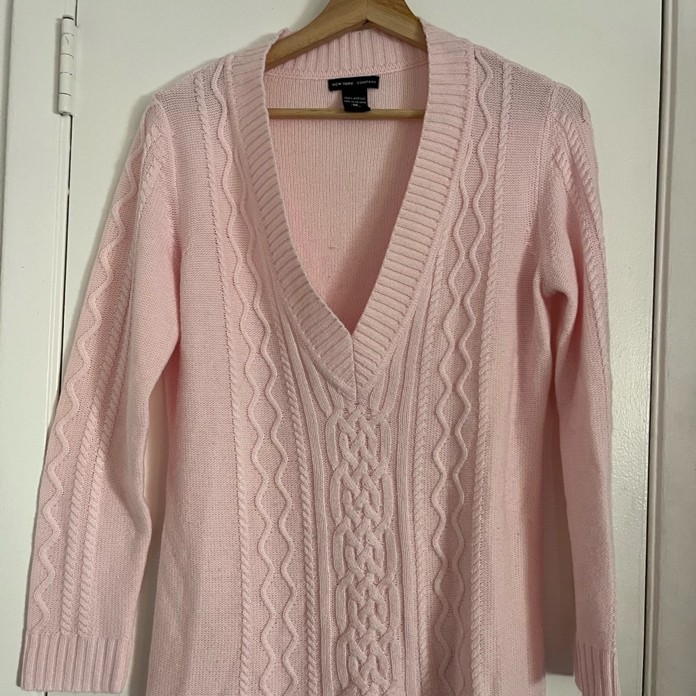 New York & Company Light Pink V-Neck Sweater
